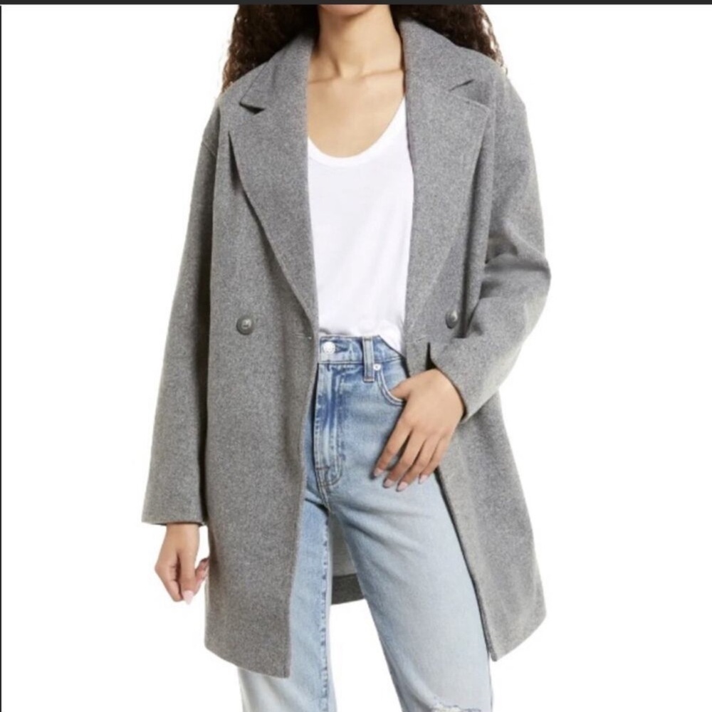 Topshop Riley Gray Wool Blend Pea Coat Formal Minimalist Relaxed Normcore size 4